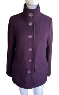 LL Bean Boiled Wool Jacket Womens M Petite Purple Button Front Classic Coat